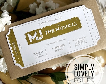 Entrada / MJ The Musical / Espectáculo del West End / Teatro / Regalo de inauguración / Entrada personalizada con papel de aluminio / Entrada de recuerdo de lujo / Regalo de Navidad