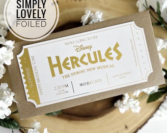 Entrada / Musical Hércules / Espectáculo del West End / Teatro / Sorteo / Entrada personalizada con estampado metalizado / Entrada de lujo de recuerdo / Regalo de Navidad