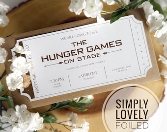 Entrada / Los Juegos del Hambre en el Escenario / Espectáculo del West End / Teatro / Regalo Revelación / Entrada Personalizada con Papel de Aluminio / Entrada de Recuerdo de Lujo