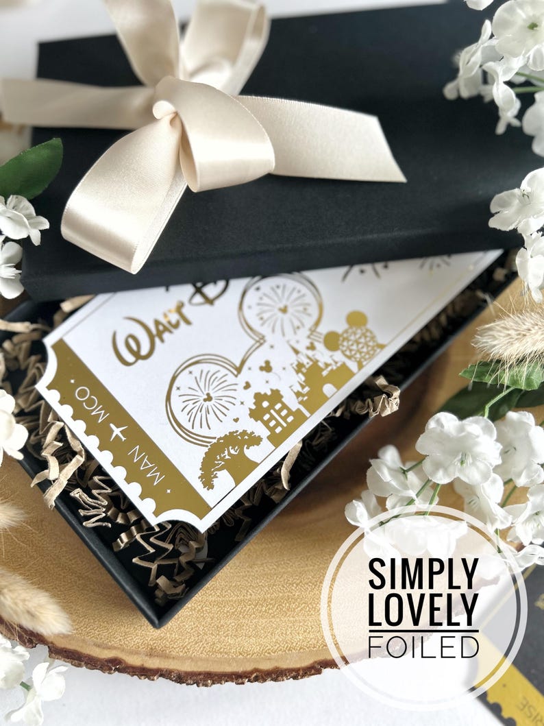 Disney World | Boarding Pass | Foil Ticket | Florida Reveal | Personalised | Holiday Surprise Gift Boxed