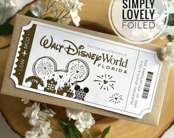 Disney World / Tarjeta de embarque / Boleto metalizado / Boleto para Florida / Boleto personalizado / Sorpresa de vacaciones