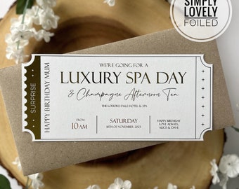 Entrada para evento / Día de spa / Té de la tarde / Cena romántica / Entrada personalizada con lámina / Entrada de recuerdo de lujo / Regalo para el Día de la Madre / Cumpleaños de mamá