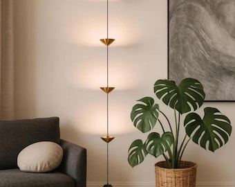 Lámpara de pie colgante ajustable de aluminio, diseño minimalista moderno.