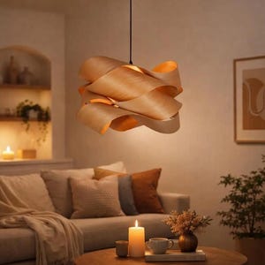 Modern Scandinavian Wooden Pendant Light – Japandi Ceiling Lamp – Nordic Minimalist Hanging Lamp – Wood Chandelier – Dining Room Light image 5