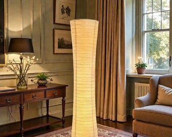 Lámpara de pie LED de estilo japonés – Lámpara minimalista de papel blanco para la decoración del salón – Lámpara de pie de papel de arroz hecha a mano