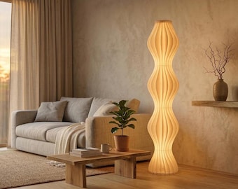 Lámpara de pie Japandi de estilo nórdico - Lámpara de pie plisada color crema - Lámpara de pie RGB con base de hierba y control remoto - Luz para la decoración de la sala de estar