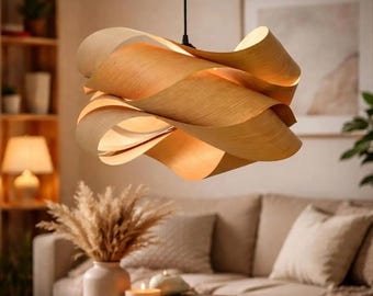 Lámpara colgante moderna escandinava de madera – Lámpara de techo Japandi – Lámpara colgante minimalista nórdica – Lámpara de araña de madera – Lámpara de comedor