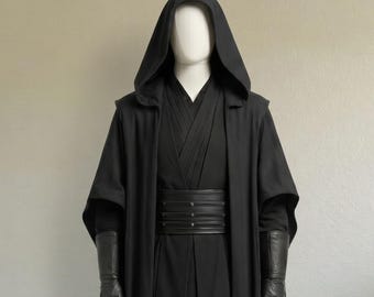 Star Wars inspirierte Sith Lord Cosplay Kostüm | Schwarzes Dark Jedi Tunika & Umhang Set | Darth Maul Halloween Herren Outfit.