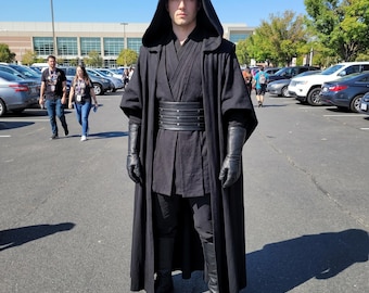 Star Wars inspired Sith Lord Cosplay Costume | Black Dark Jedi Tunic & Cloak Set | Darth Maul Halloween Men's Outfit.