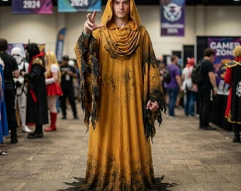 Hastur Hooded Cloak - The King in Yellow Inspired Ritual Robe - Dark Fantasy Priest Costume Mythic Tattered Long Mantle.