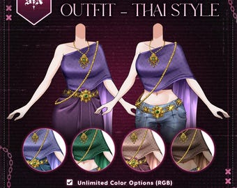 Recurso Live2D VTuber [Atuendo – Estilo tailandés (falda y vaqueros 2 en 1)]