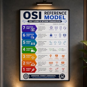 Modèle OSI à 7 couches, Téléchargement numérique OSI pour ingénieurs réseau, Autocollants modèle OSI, Affiches réseau, Aide-mémoire réseau