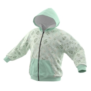 Sudadera con capucha y cremallera con estampado floral menta / Estampado botánico verde pastel