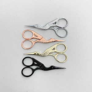 Stork Scissors •  small, black, silver, gold, rose gold super sharp tool for crochet embroidery sewing crafting, 9 cm, crane, bird
