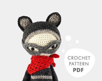 Crochet pattern lalylala ROCO the raccoon amigurumi diy • superhero, plushie, cuddly toy, stuffed animal, gift for nature lovers