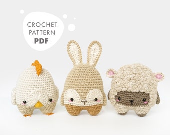 lalylala CROCHET PATTERN Easter Amigurumi Bunny, Chick, Lamb, DIY project for 3 farm animans to stuff your Easter basket, beginner friendly