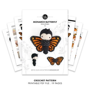 Crochet pattern MONARCH BUTTERFLY amigurumi diy caterpillar toy interchangeable wings, nature, summers, spring, baby rattle, download image 9