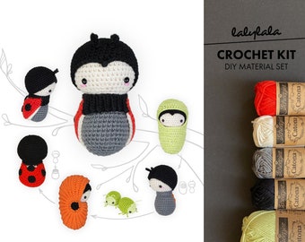 crochet kit lalylala LADYBUG amigurumi diy • life cycle playset, ladybird beetle, educational toy, baby rattle, gift for nature lovers