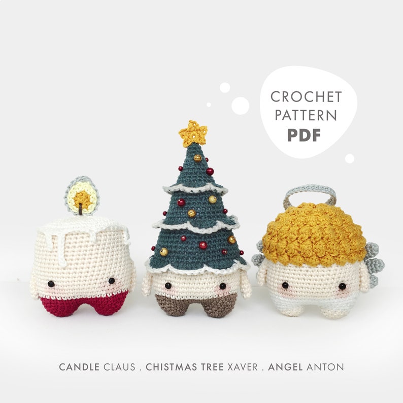 CHRISTMAS Crochet Pattern Set of 3 Lalylala Amigurumi: Candle, Christmas Tree, Angel for your seasonal decoration as X-Mas Ornament or Gift image 1