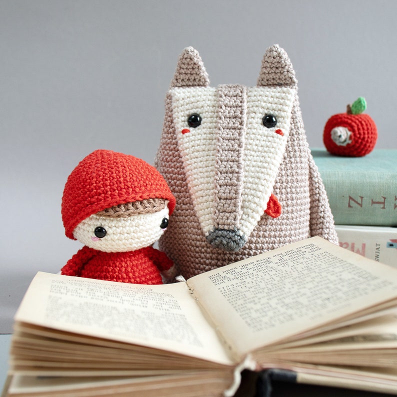 Crochet pattern lalylala RED RIDING HOOD amigurumi diy nesting toy, funny matryoshka, fairytale playset, girl, wolf, apple, caterpillar image 9