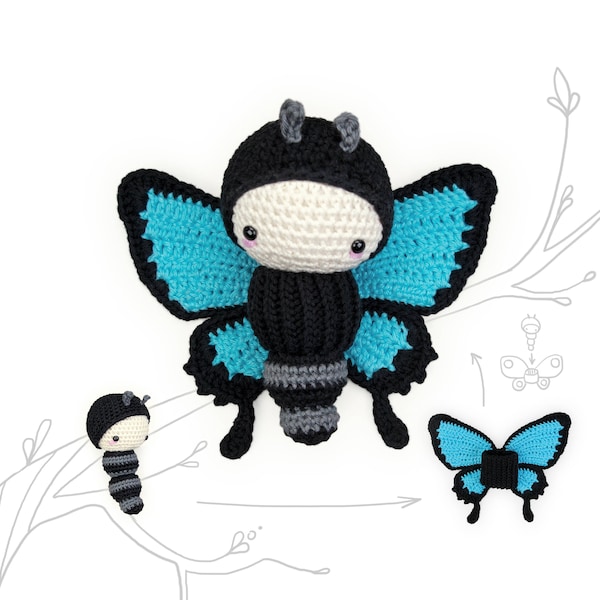 Crochet Pattern lalylala ULYSSES FALTER Amigurumi DIY • Blue Butterfly Spring Nature Jouet Éducatif Digital Crochet Pattern Crochet Animal