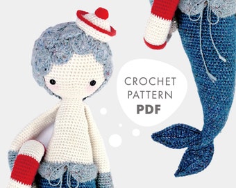 Patrón a crochet lalylala MICI la sirena Amigurumi DIY • Sirena, pez, mujer, marinera, muñeca a crochet, peluche, patrón digital a crochet