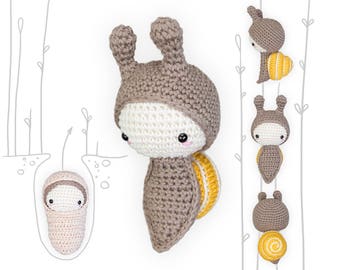 Crochet pattern lalylala SNAIL amigurumi diy • cute grove snail and egg, lifecycle playset, shell, nature, garden, summer, baby rattle