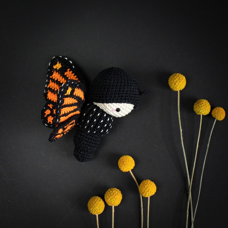 Crochet pattern MONARCH BUTTERFLY amigurumi diy caterpillar toy interchangeable wings, nature, summers, spring, baby rattle, download image 7