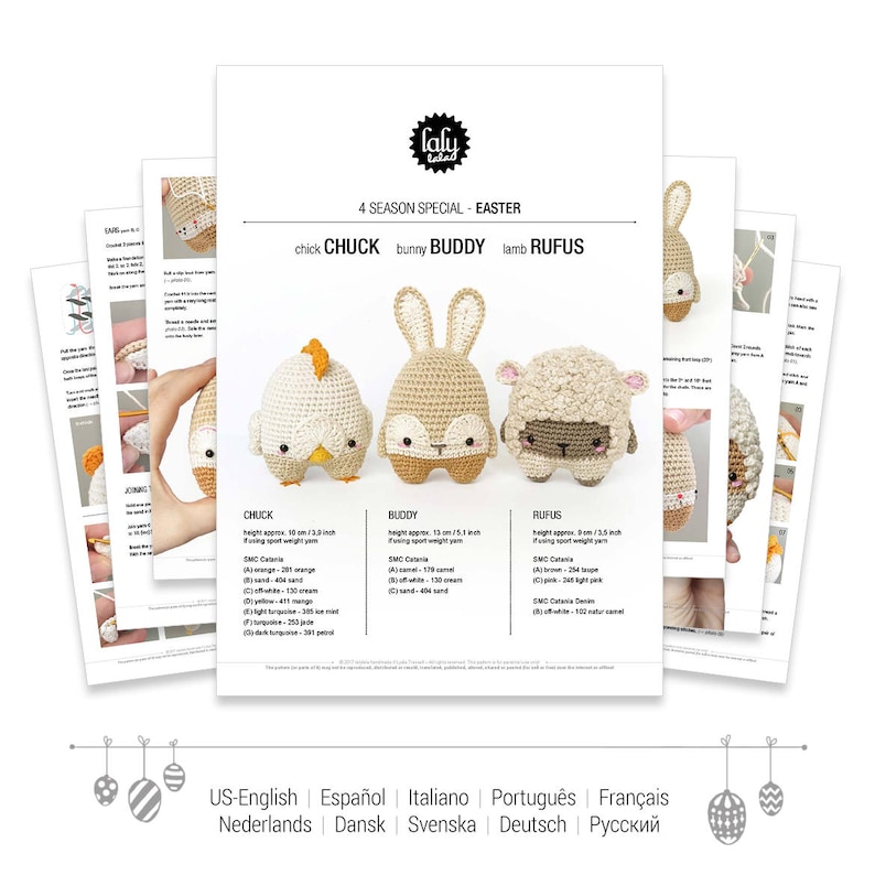 lalylala HÄKELANLEITUNG Ostern Amigurumi Osterhase, Lamm, Küken, niedliches DIY Häkelmuster für 3 Häkelfiguren, auch für Anfänger geeignet Bild 2