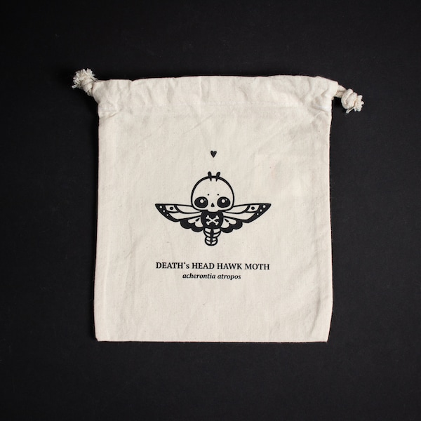 Cotton bag DEATH's HEAD HAWKMOTH • skull moth print on organic cotton, project bag, sustainable giftwrap for halloween lovers