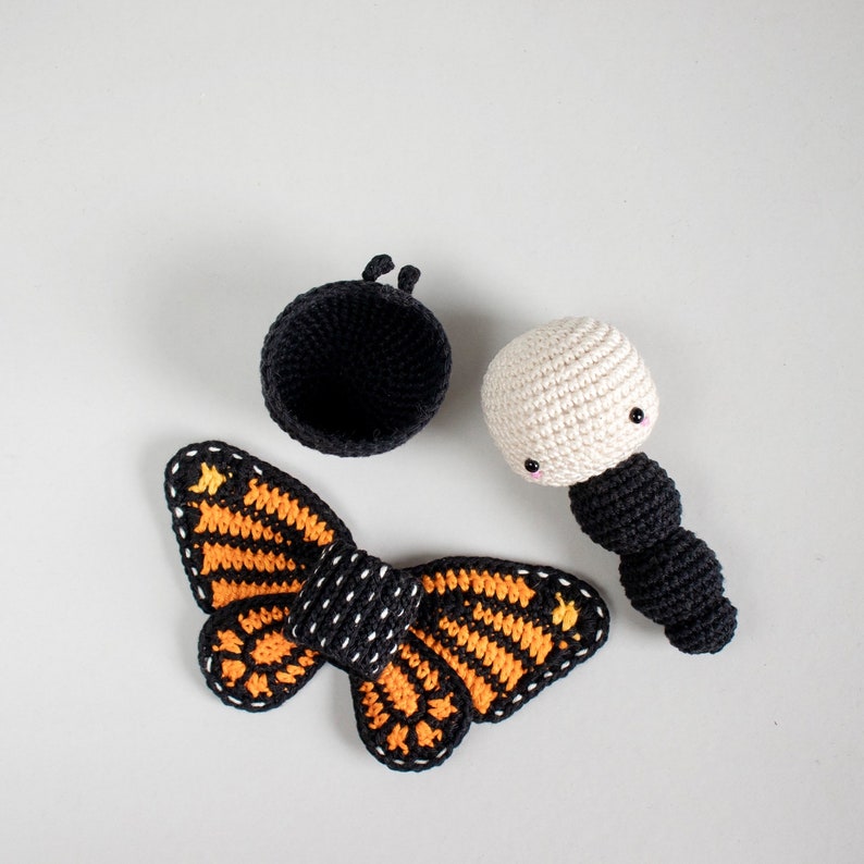 Crochet pattern MONARCH BUTTERFLY amigurumi diy caterpillar toy interchangeable wings, nature, summers, spring, baby rattle, download image 5