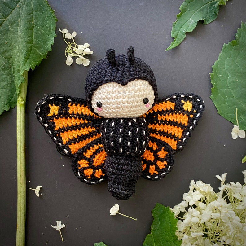 crochet kit lalylala MONARCH BUTTERFLY amigurumi diy orange and black butterfly, stuffed animal, baby rattle, nature, summer, spring image 3