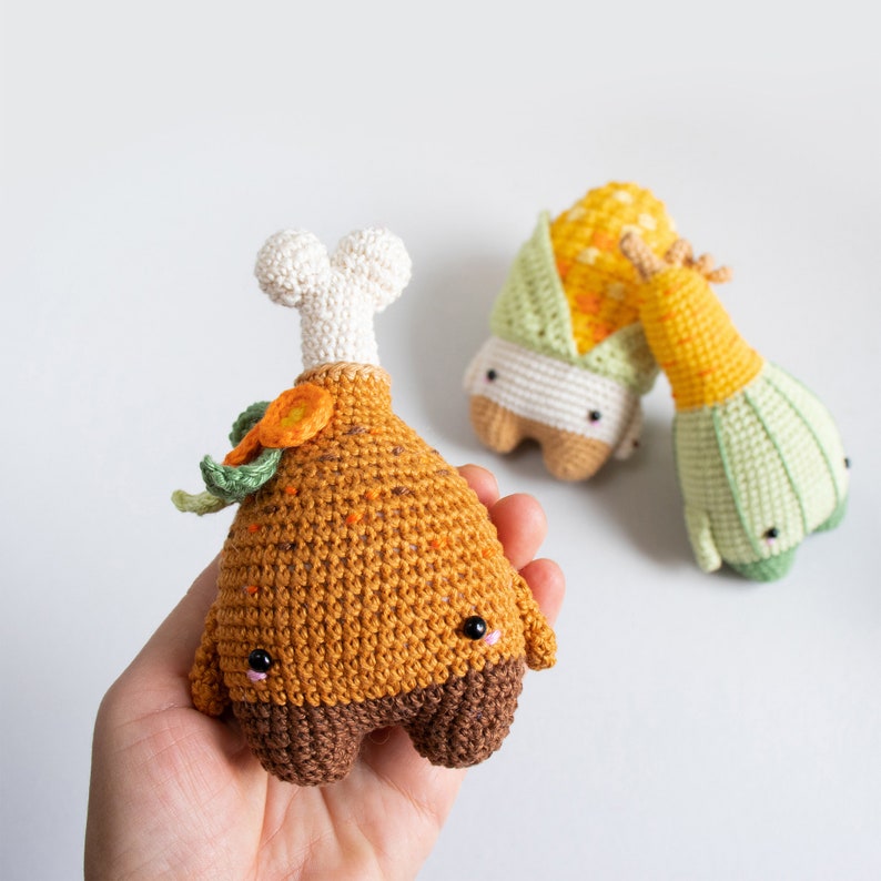 crochet kit lalylala seasons THANKSGIVING amigurumi diy pumpkin, gourd, turkey drumstick, corn on the cob, autumn, children's kitchen imagem 8