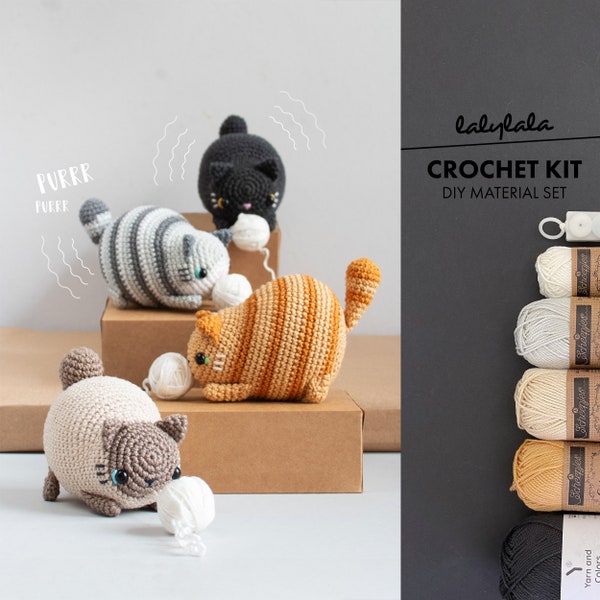 Kit crochet chat ronronnant - jouet sensoriel vibrant, chaton au crochet lalylala amigurumi, jouet sensoriel au crochet
