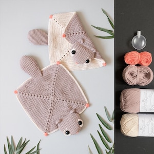 Virkkit, gosedjur, flygekorre, Hassellalylala, amigurumi-materialkit, täcke, gosedjur, sensorisk babypresent, nybörjarvänlig