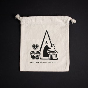 Sac en tissu lalylala HANSEL & GRETEL coton, sac de projet petit, motif de conte de fées sorcière et maison en pain d'épices, emballage cadeau durable
