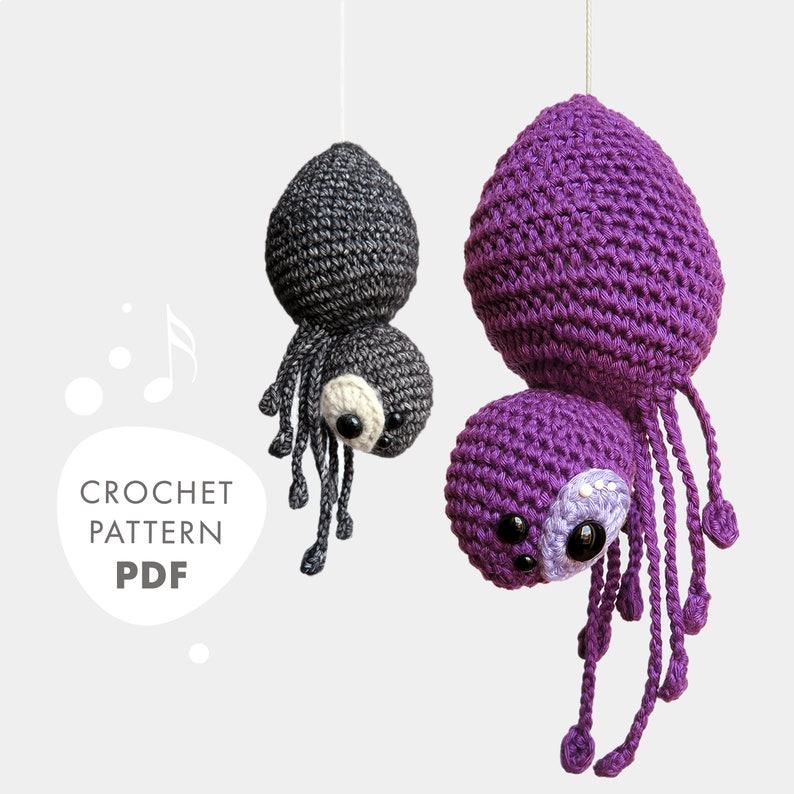 Crochet pattern lalylala AGATHA the spider amigurumi diy • music box toy, mobile, halloween decoration, plushie, stuffed toy 