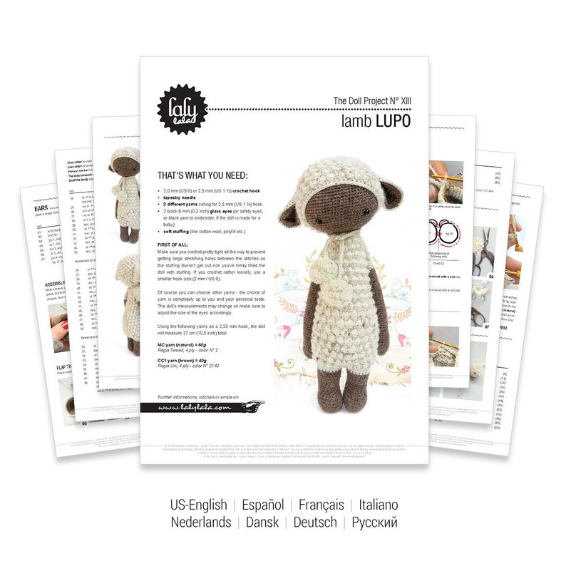 Crochet Pattern lalylala LUPO the lamb amigurumi diy sheep, stuffed animal, plushie, cuddle, toy for kids, nursery, digital, download image 3