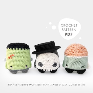 Haakpatroon lalylala Seizoenen HALLOWEEN Amigurumi DIY • Frankenstein, schedel, zombie, eng, digitaal haakpatroon, horror