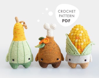 Crochet Pattern lalylala seasons THANKSGIVING amigurumi diy • gourd, turkey drumstick, corn, food, cute autumn & fall decoration, download