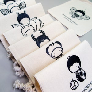 Cotton bag lalylala BEETLES, BUGS and BUTTERFLYS •  different designs, insect prints for crochet, knitting, yarn, sustainable gift wrapping