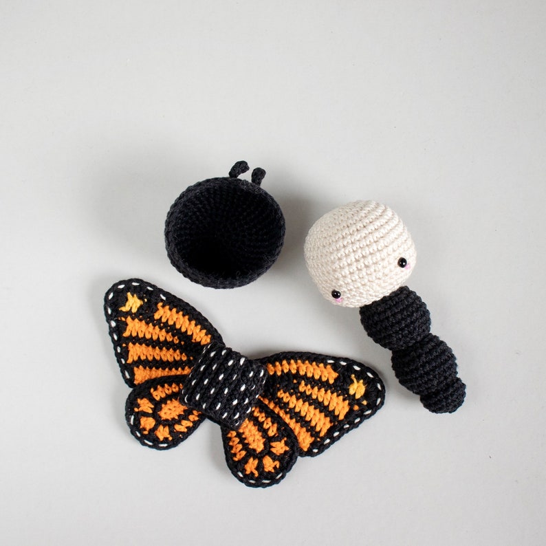 crochet kit lalylala MONARCH BUTTERFLY amigurumi diy orange and black butterfly, stuffed animal, baby rattle, nature, summer, spring image 5