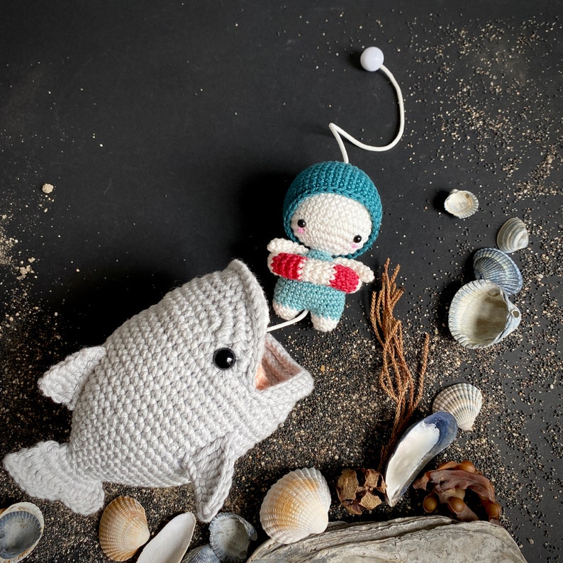 Crochet Pattern lalylala BIG FISH amigurumi diy shark with jaws, musical pull toy, ocean, sea creature, maritime, digital, download image 3