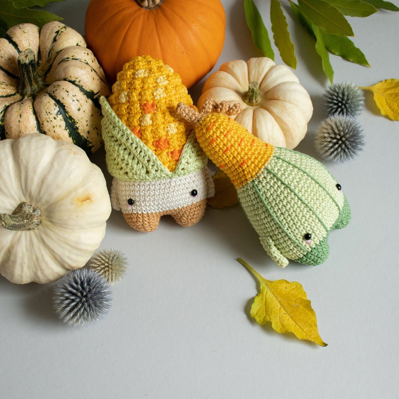 crochet kit lalylala seasons THANKSGIVING amigurumi diy pumpkin, gourd, turkey drumstick, corn on the cob, autumn, children's kitchen imagem 7