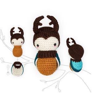 Virkmönster lalylala HJORTBAGGE Amigurumi DIY • Skalbagge med utbytbara vingar, lärleksak, babyskallra, natur, digitalt virkmönster