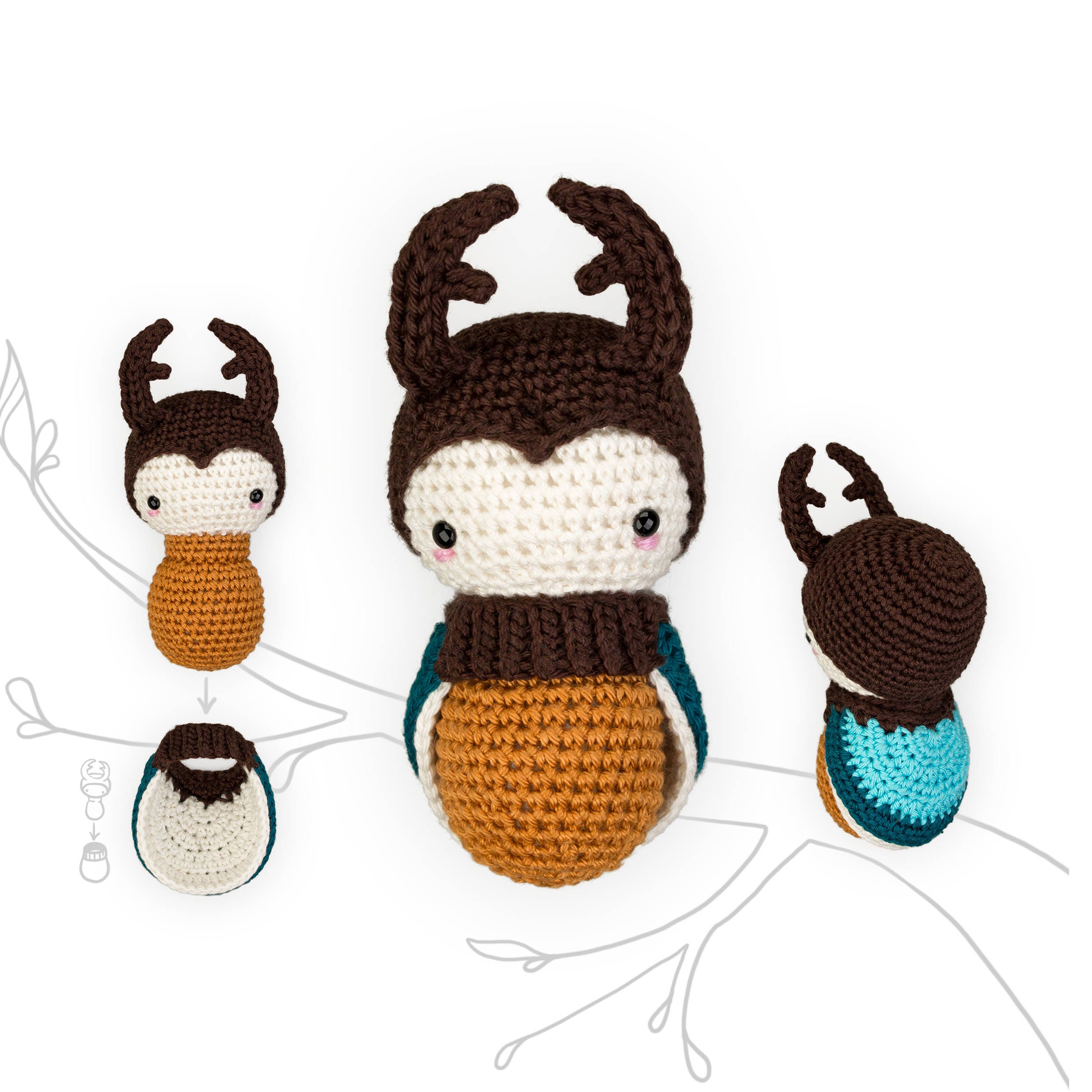 Crochet Pattern Lalylala STAG BEETLE Amigurumi Diy Larva - Etsy