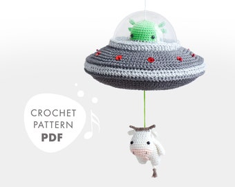 Häkelanleitung lalylala UFO Amigurumi DIY • Spieluhr, fliegende Untertasse, Alien, Kuh, Science Fiction, Mystery, digitales Häkelmuster