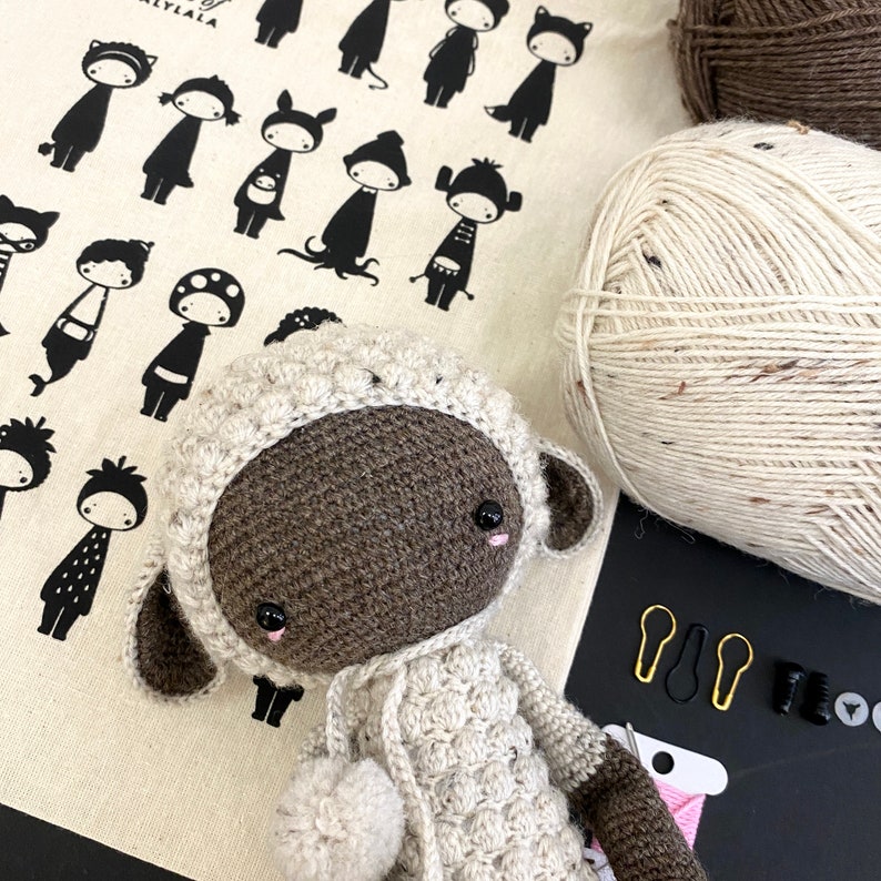 Crochet kit lalylala LAMB Lupo, amigurumi doll in cute little sheep costume, crafty birthday gift for DIY lovers and yarn fans image 3