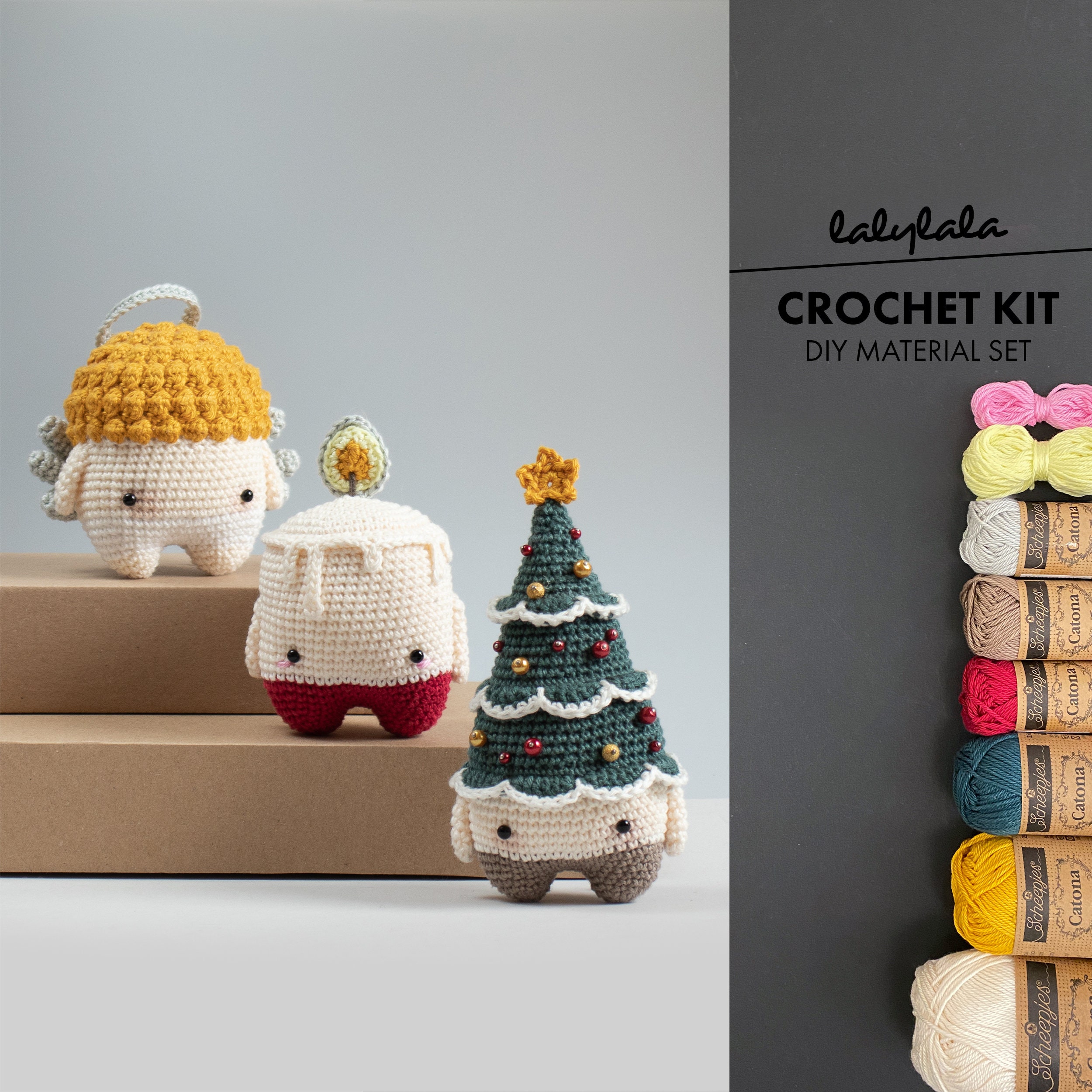 Crochet Kit Lalylala Seasons CHRISTMAS 1 Amigurumi Diy Angel, X-mas Tree,  Candle, Make Your Own Festive Fun Decoration 