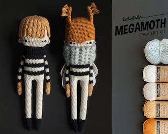 Ensemble au crochet lalylala SUPERHERUMI MegaMoth Amigurumi DIY • Poupée pour fans de bandes dessinées, paquet de matériel super-héros, ensemble fait main Mothman, poupée à habiller